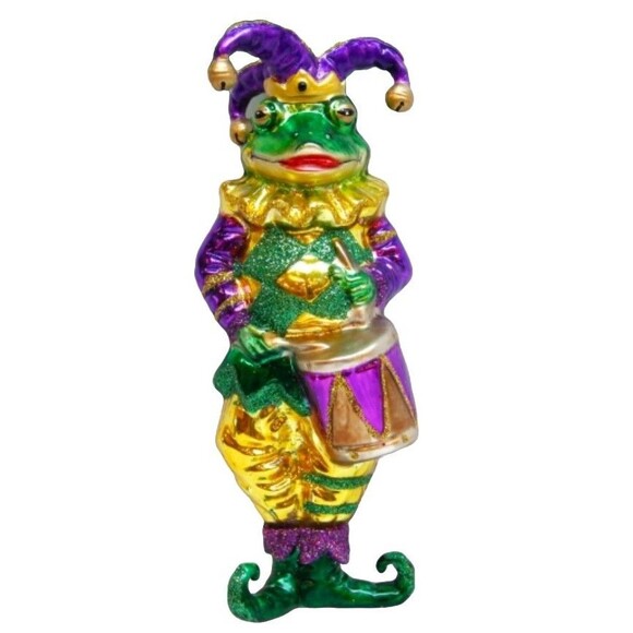 December Diamonds 79-80445 Jester Frog 6" Glass Christmas Ornament Mardi Gras - Picture 1 of 1